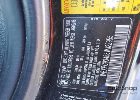 2008 BMW X3 3.0Si z USA, uszkodzony, nr VIN WBXPC93458WJ22955